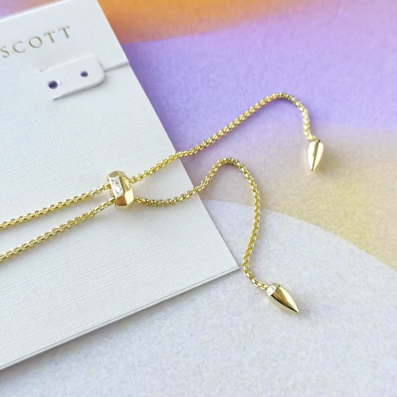 $75 kendra scott Kacey Gold Long Pendant Necklace Dichroic Glass New - Picture 3 of 3